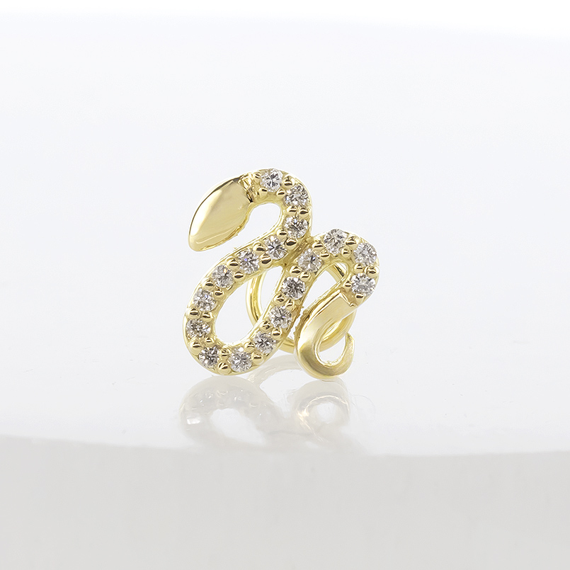 18金 蛇 ピアス ダイヤモンド レディース 馬蹄 装着簡単 お守り キャッチのいらないピアス ゴールド 18k キャッチナッシャー スネーク へび あすつく 送料無料の画像