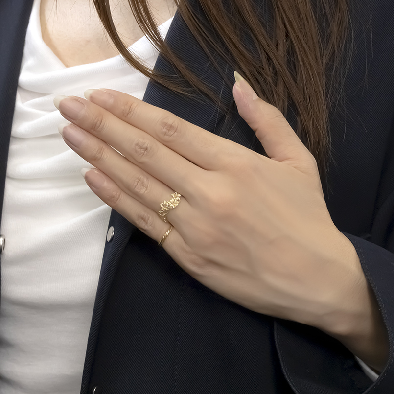18金 リング ハワイアンジュエリー ゴールド 18k プルメリア 花 普段使い 婚約指輪 ピンキーリング イエローゴールドk18 男女兼用 送料無料 セール saleの画像