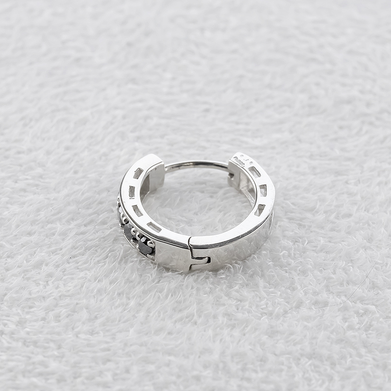 プラチナ フープピアス ブラックダイヤモンド 0.10ct メンズ 片耳 中折れ式 普段使い pt900 リング ピアス シンプル 人気 あすつく 送料無料 セール saleの画像