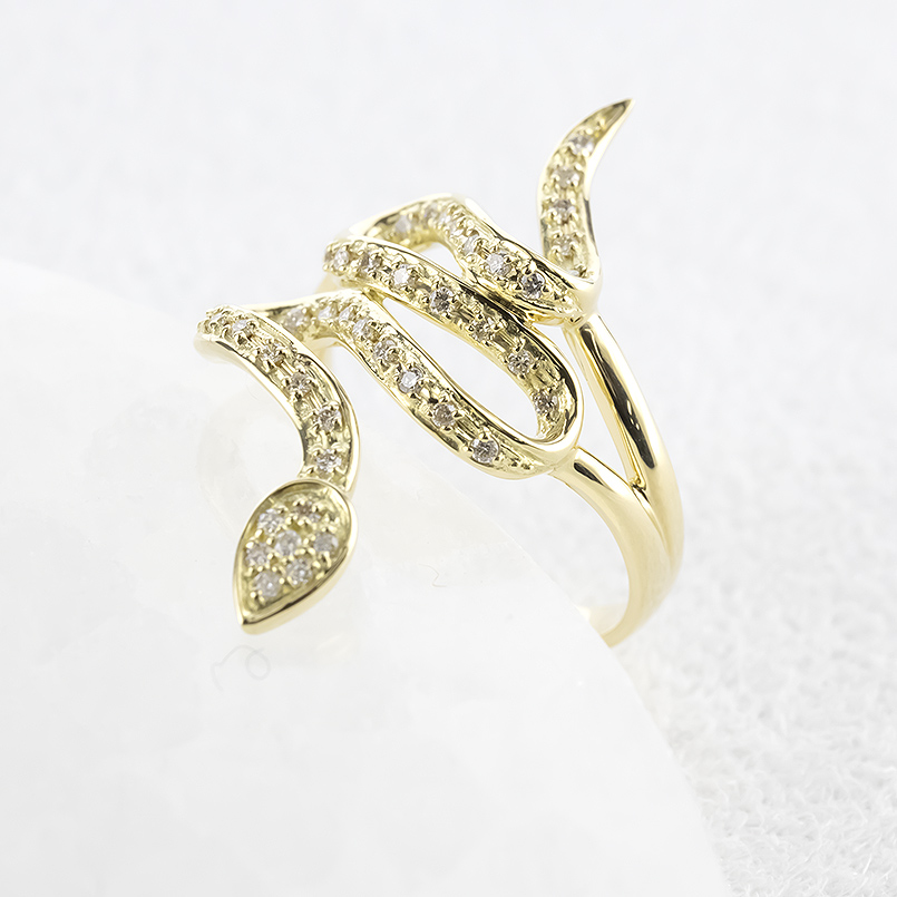 ジュエリー工房アトラス 18金 蛇 ダイヤモンド リング 幅広 太め