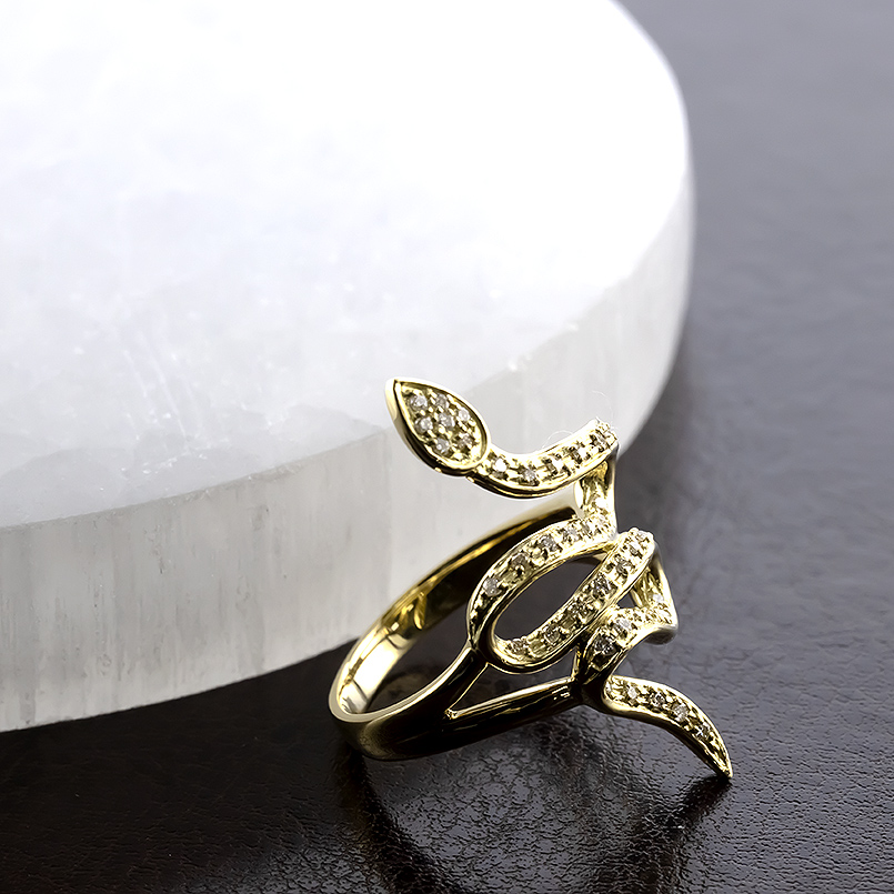 ジュエリー工房アトラス 18金 蛇 ダイヤモンド リング 幅広 太め