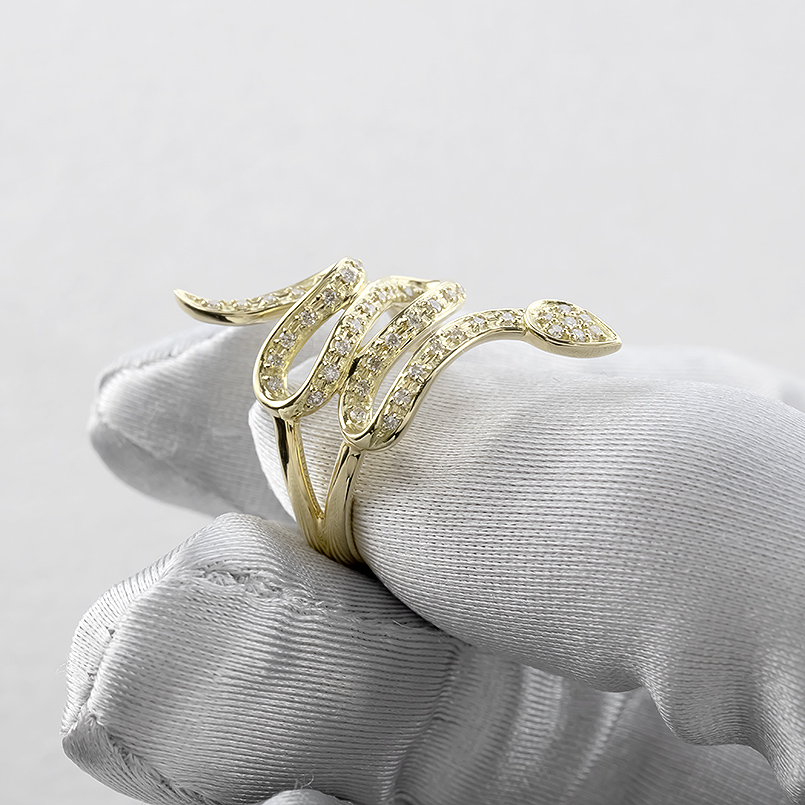 ジュエリー工房アトラス 18金 蛇 ダイヤモンド リング 幅広 太め