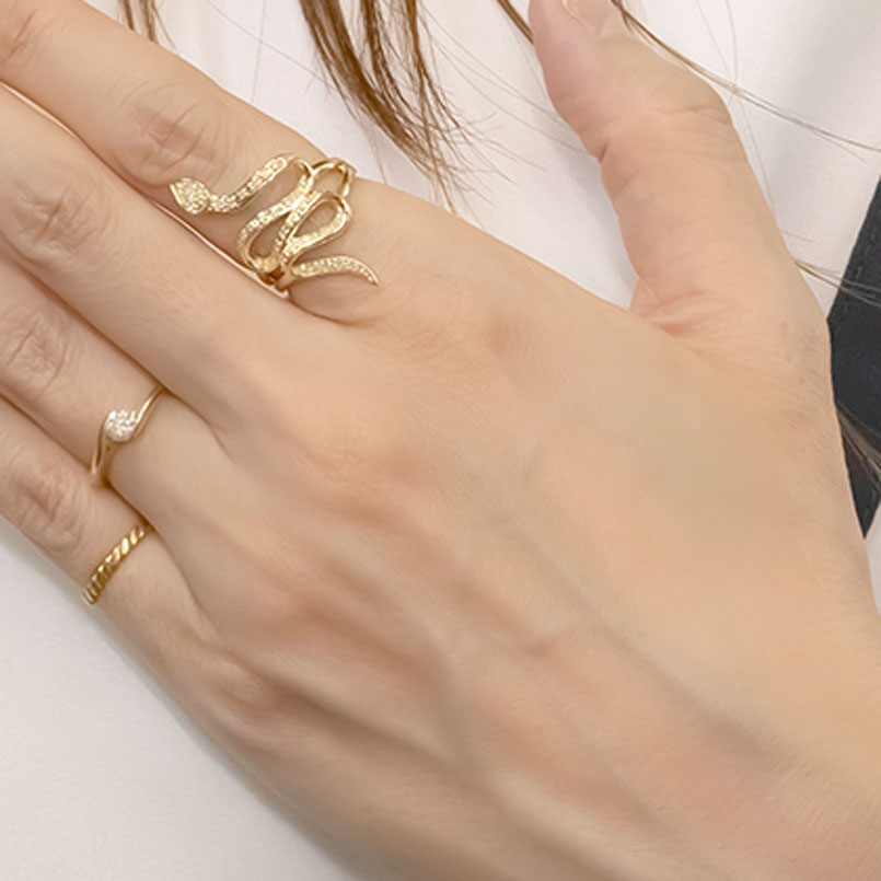 ジュエリー工房アトラス 18金 蛇 ダイヤモンド リング 幅広 太め