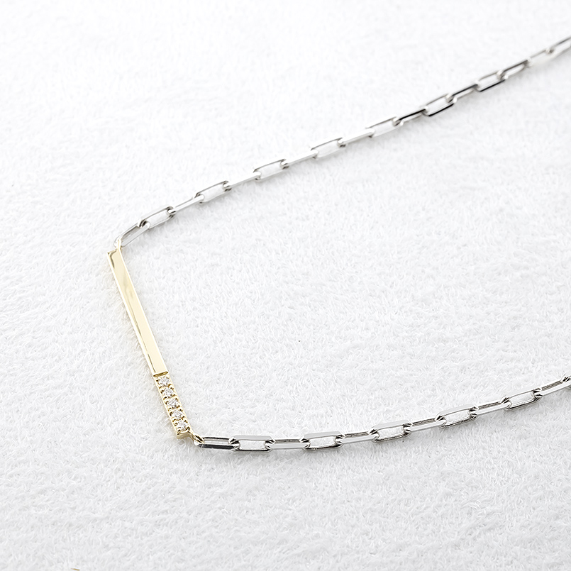 プラチナ 18金 ネックレス ダイヤモンド 0.06ct 50cm 太め pt850 ゴールド 18k コンビ バーネックレス イエローゴールド 人気 男女兼用 送料無料 セール SALE | ジュエリー工房アトラス | 09