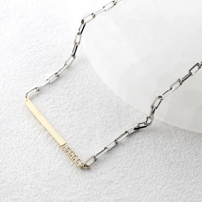プラチナ 18金 ネックレス ダイヤモンド 0.06ct 50cm 太め pt850 ゴールド 18k コンビ バーネックレス イエローゴールド 人気 男女兼用 送料無料 セール SALE | ジュエリー工房アトラス | 06