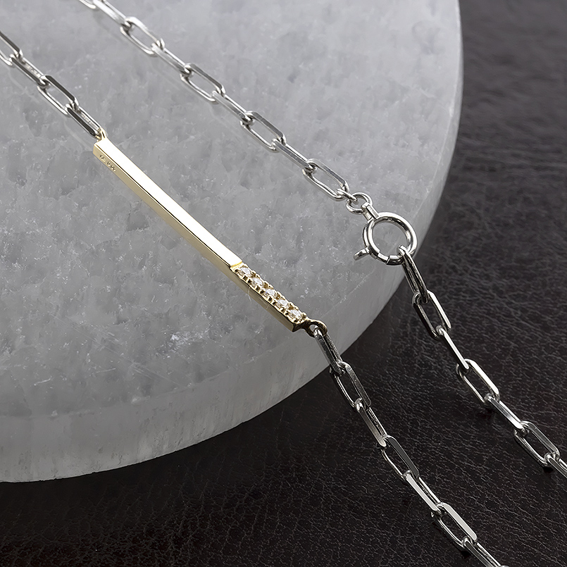 プラチナ 18金 ネックレス ダイヤモンド 0.06ct 50cm 太め pt850 ゴールド 18k コンビ バーネックレス イエローゴールド 人気 男女兼用 送料無料 セール SALE | ジュエリー工房アトラス | 05