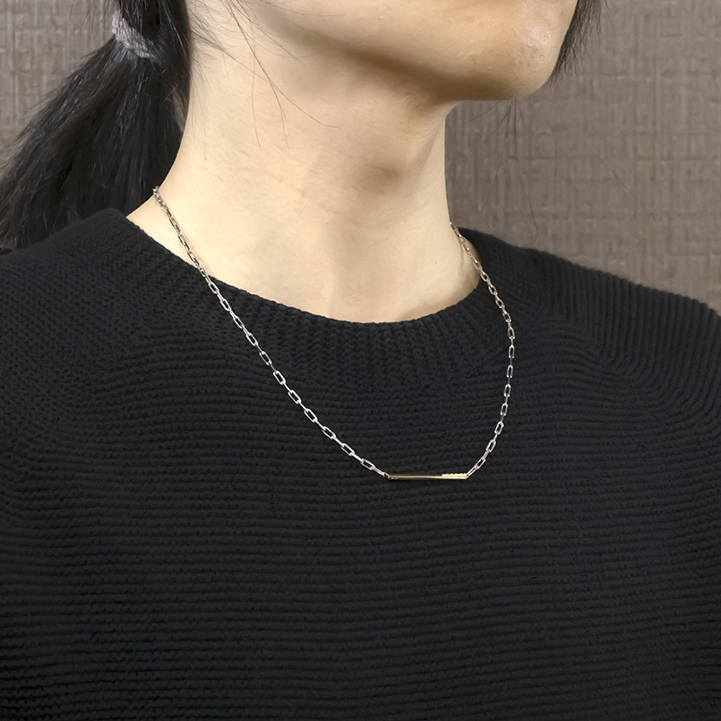 プラチナ 18金 ネックレス ダイヤモンド 0.06ct 50cm 太め pt850 ゴールド 18k コンビ バーネックレス イエローゴールド 人気 男女兼用 送料無料 セール SALE | ジュエリー工房アトラス | 01