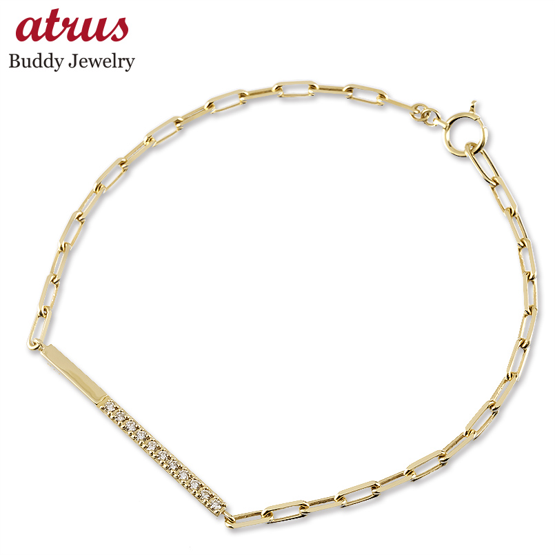 18金 ブレスレット ダイヤモンド 0.13ct 18cm 太め ゴールド 18k バーブレスレット シンプル おしゃれ 人気 男女兼用 送料無料 セール SALE