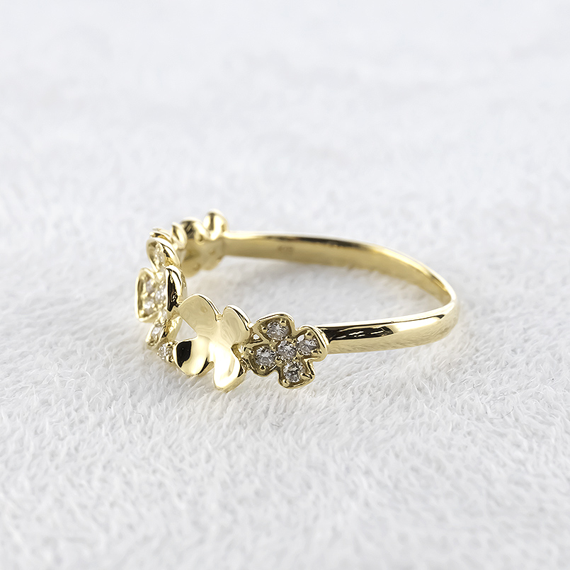 18金 クローバー リング ダイヤモンド レディース 13号 太め お守り 四つ葉 ゴールド 18k 指輪 ピンキーリング 婚約指輪 あすつく 人気 送料無料 セール saleの画像