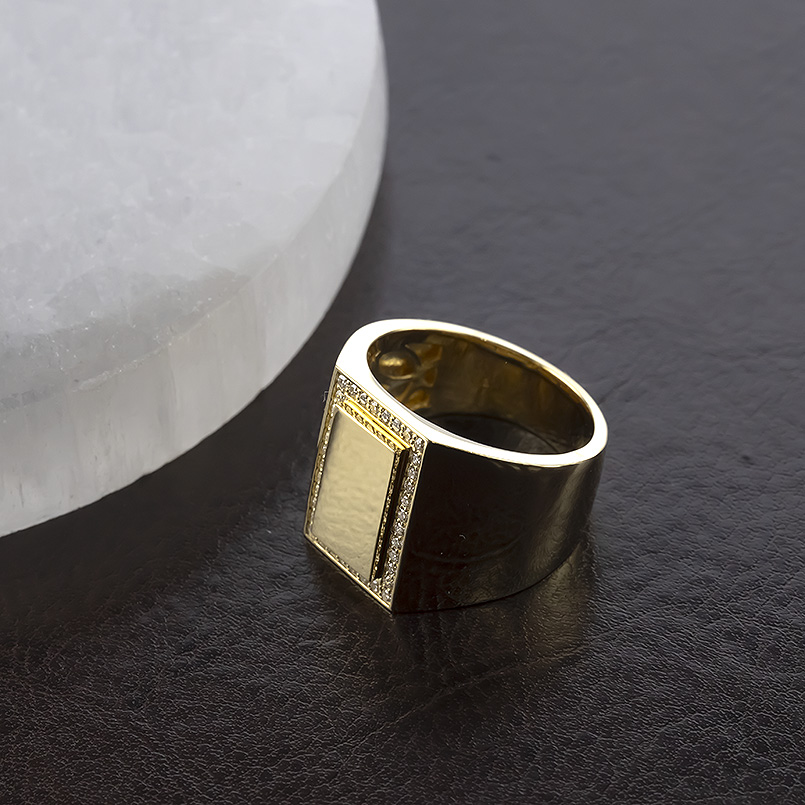 ジュエリー工房アトラス 18金 印台 リング ダイヤモンド 0.26ct メンズ