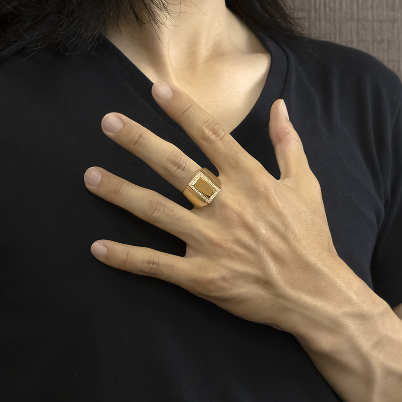 ジュエリー工房アトラス 18金 印台 リング ダイヤモンド 0.26ct メンズ