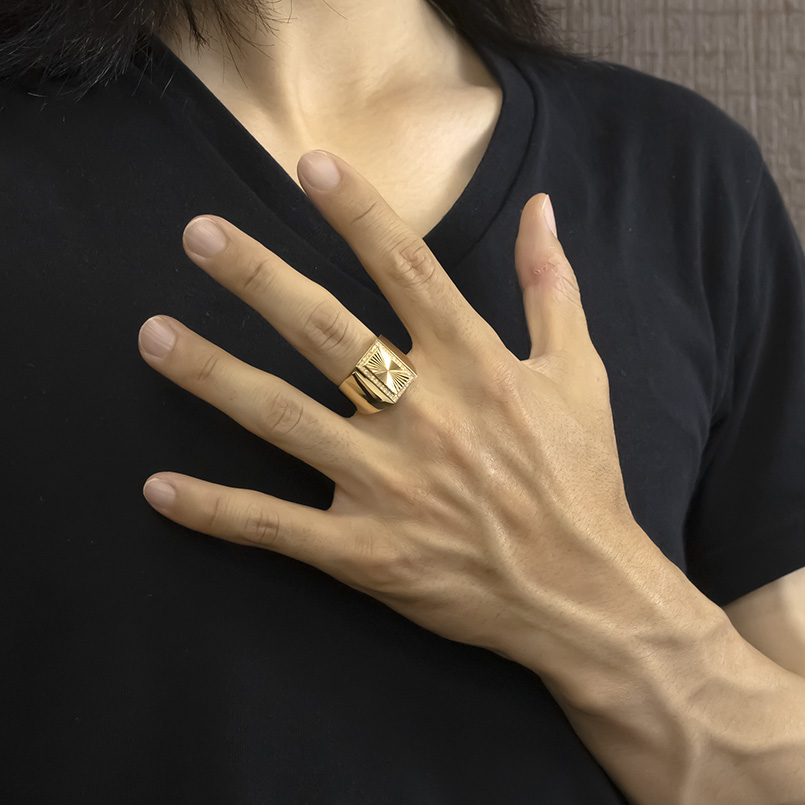 ジュエリー工房アトラス 18金 印台 リング ダイヤモンド 0.26ct メンズ