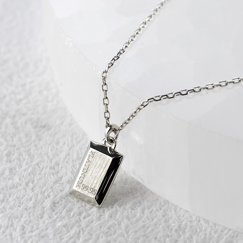 プラチナ ネックレス pt999 レディース インゴット型 ペンダントトップ 純プラチナ プレート 小ぶり 華奢 小 チェーン シンプル 人気 あすつく 送料無料 saleの画像