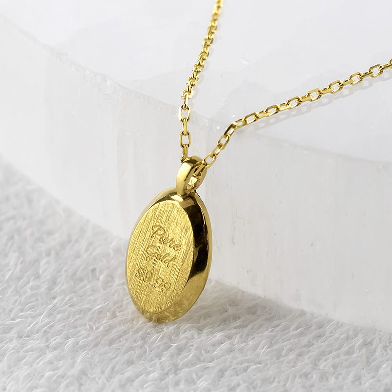 24金 ネックレス 純金 レディース インゴット型 ペンダントトップ 金 ゴールド 24k プレート オーバル 小ぶり 華奢 小 チェーン シンプル あすつく 送料無料の画像