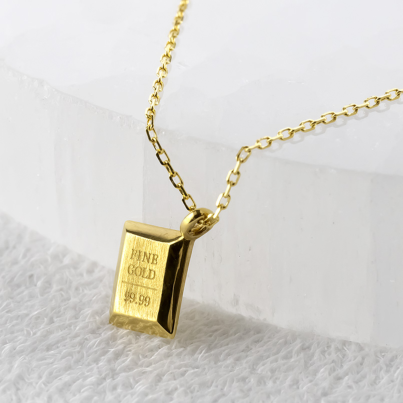 24金 ネックレス 純金 レディース インゴット型 ペンダントトップ 金 ゴールド 24k プレート 小ぶり 華奢 小 チェーン シンプル 人気 あすつく 送料無料 saleの画像