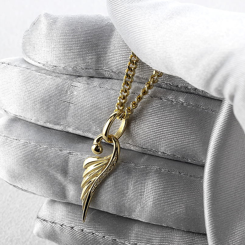 18金 フェザー ネックレス ダイヤモンド ペンダントトップ メンズ 喜平 トップ 大ぶり 羽 羽根 ゴールド 18k シンプル 人気 エクストラ 送料無料 セール saleの画像