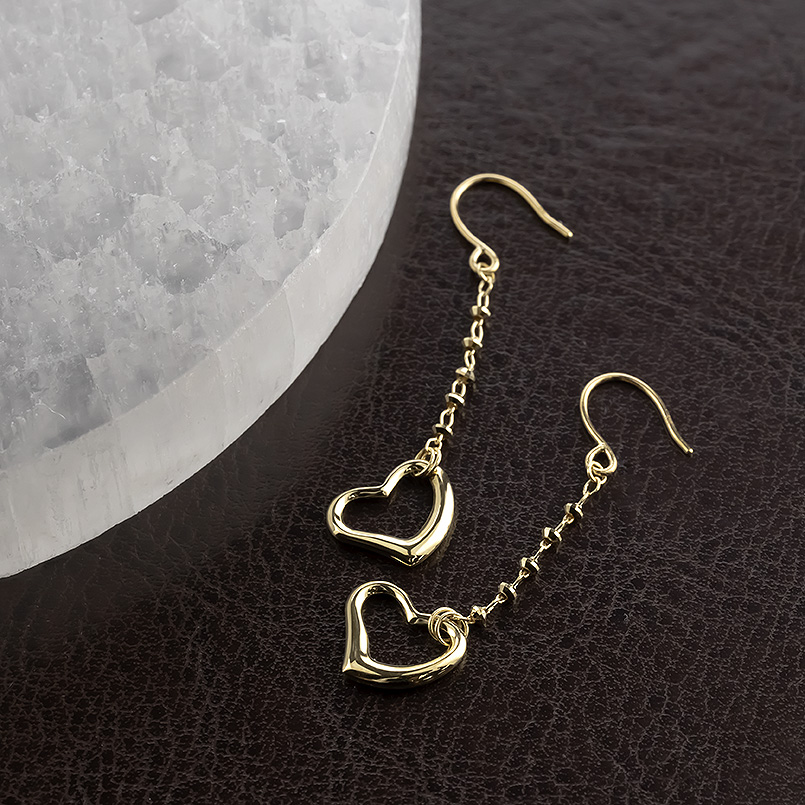 18金 ピアス ハート ロングピアス レディース ペア 揺れる ゆれる ゴールド 18k オープンハート フックピアス シンプル あすつく 送料無料 セール saleの画像
