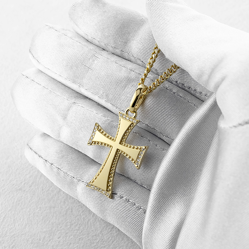 ゴールド ネックレス クロス 喜平 トップ メンズ ダイヤモンド 0.1ct