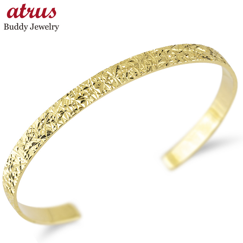 18金 バングル ブレスレット レディース 6ミリ幅 鍛造 ゴールド 18k イエローゴールドk18 ...