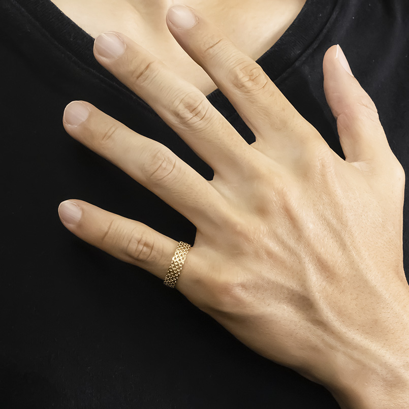 18金 リング チェーンリング 13号 レディース 5連 太め ゴールド 18K 中空 ビスマルク チェーン 指輪 婚約指輪 ピンキーリング あすつく 送料無料 セール saleの画像