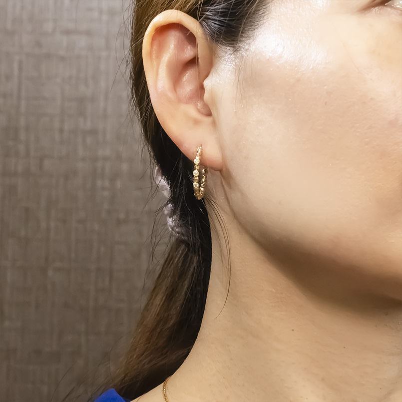 18金 フープピアス ダイヤモンド 0.12ct レディース ミラーボール 大ぶり ゴールド18k ピアス フープ ペア イエローゴールドk18 あすつく 送料無料 セール saleの画像