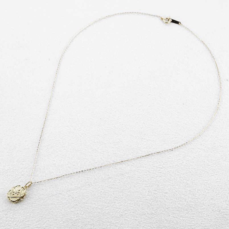 18金 ロケット ネックレス ライトブラウンダイヤモンド ペンダントトップ 大ぶり ゴールド 18k イエローゴールドK18 ミル打ち オーバル 男女兼用 送料無料 saleの画像