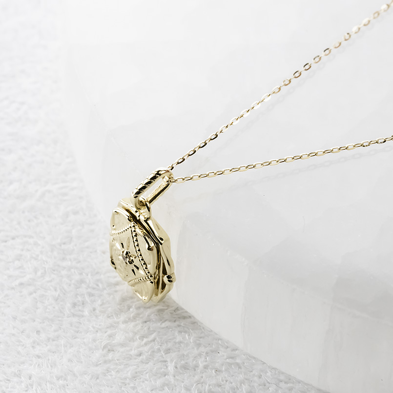 18金 ロケット ネックレス ライトブラウンダイヤモンド ペンダントトップ 大ぶり ゴールド 18k イエローゴールドK18 ミル打ち オーバル 男女兼用 送料無料 saleの画像