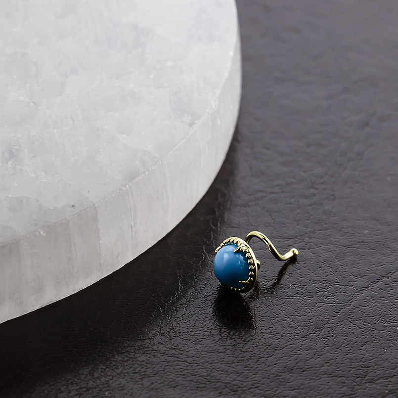 18金 ピアス トルコ レディース 片耳 ゴールド 18k つけっぱなし 簡単装着 キャッチのいらないピアス キャッチナッシャー ターコイズ ミル打ち あすつく セールの画像