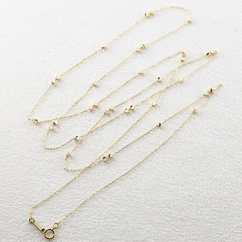 18金 ネックレス ステーションネックレス チェーンのみ 80cm キューブ レディース ラリエット ゴールド 18k イエローゴールドk18 角型パーツ 送料無料 セールの画像