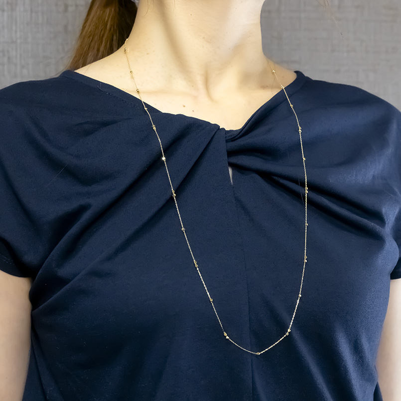 18金 ネックレス ステーションネックレス チェーンのみ 80cm キューブ レディース ラリエット ゴールド 18k イエローゴールドk18 角型パーツ 送料無料 セールの画像