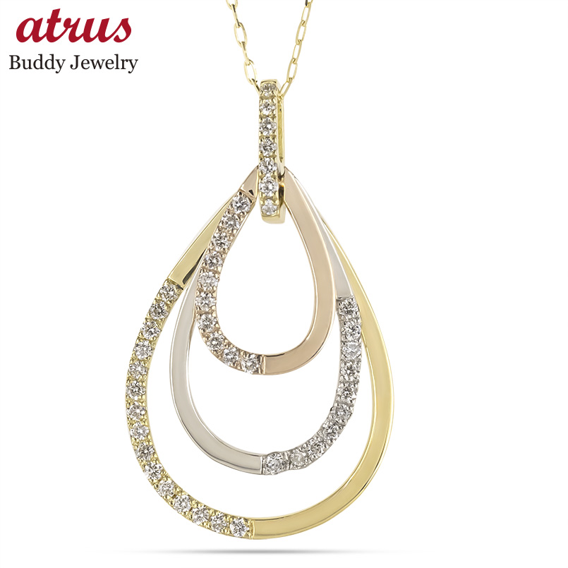 18金 プラチナ ネックレス ダイヤモンド ドロップ レディース ペンダントトップ スイング 揺れる ...