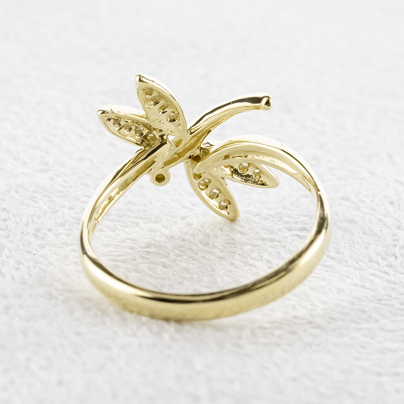 18金 リング トンボ ダイヤモンド レディース 太め 指輪 ゴールド 18K ピンキーリング 婚約指輪 お守り とんぼ 蜻蛉 普段使い あすつく 送料無料 セール saleの画像