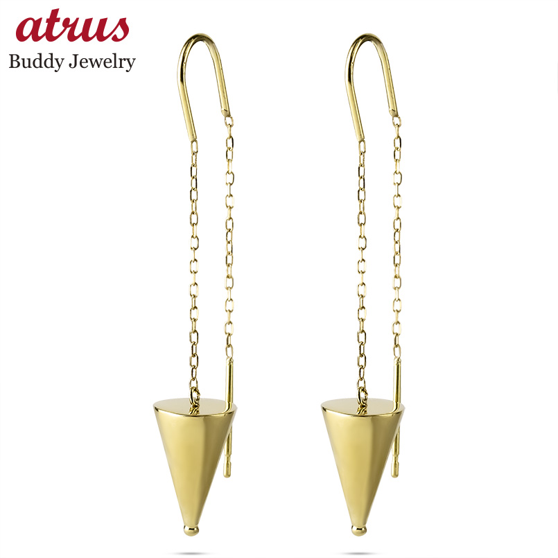 18金 ピアス ロングピアス レディース ペア 揺れる ゆれる ゴールド 18k 円錐 アメリカンピ ...