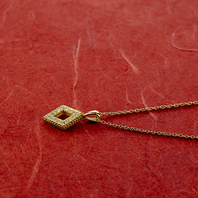 24金 ネックレス 純金 ダイヤモンド メンズ ペンダントトップ ひし形 金 ゴールド 24k 菱形 ミル打ち お守り シンプル 人気 おしゃれ 送料無料 セール saleの画像