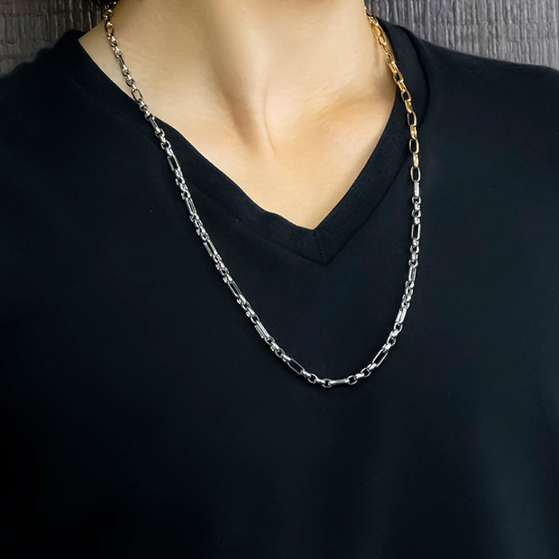 18金 プラチナ ネックレス チェーンのみ 60cm レディース 幅広 太め 地金 pt850 ゴールド 18k コンビ 中空 あずき アズキ ロングネックレス 送料無料 セール_1