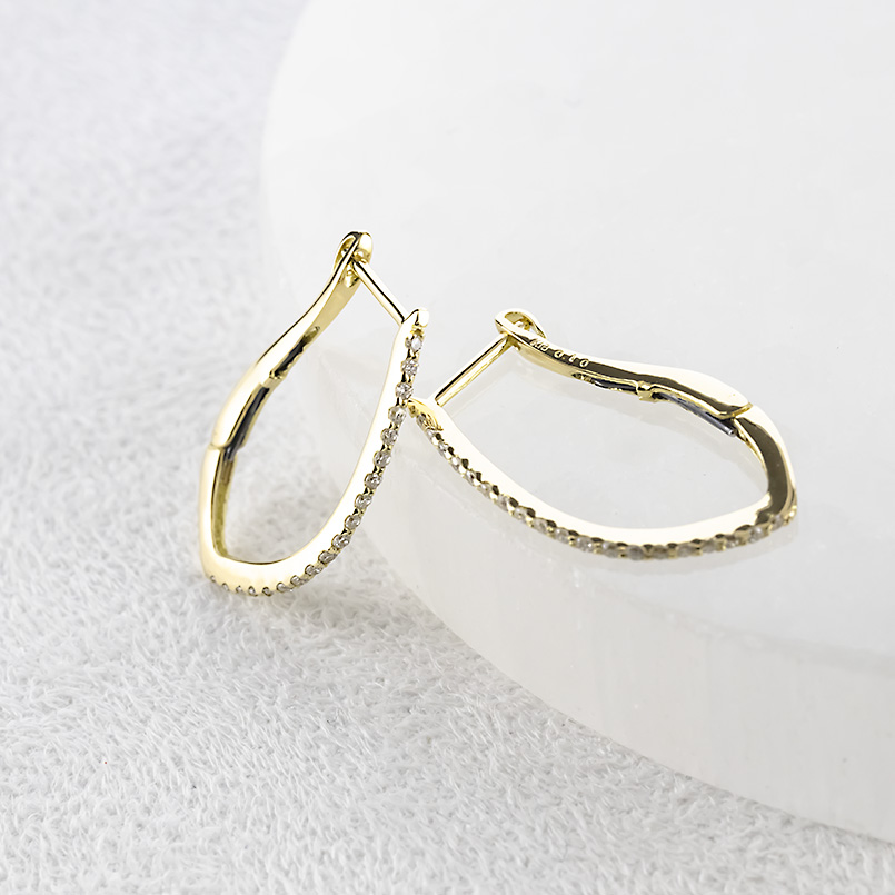 18金 フープピアス ダイヤモンド 0.2ct レディース 大ぶり ゴールド 18k バネ式 ピアス フープ ペア イエローゴールドk18 あすつく 送料無料 セール saleの画像