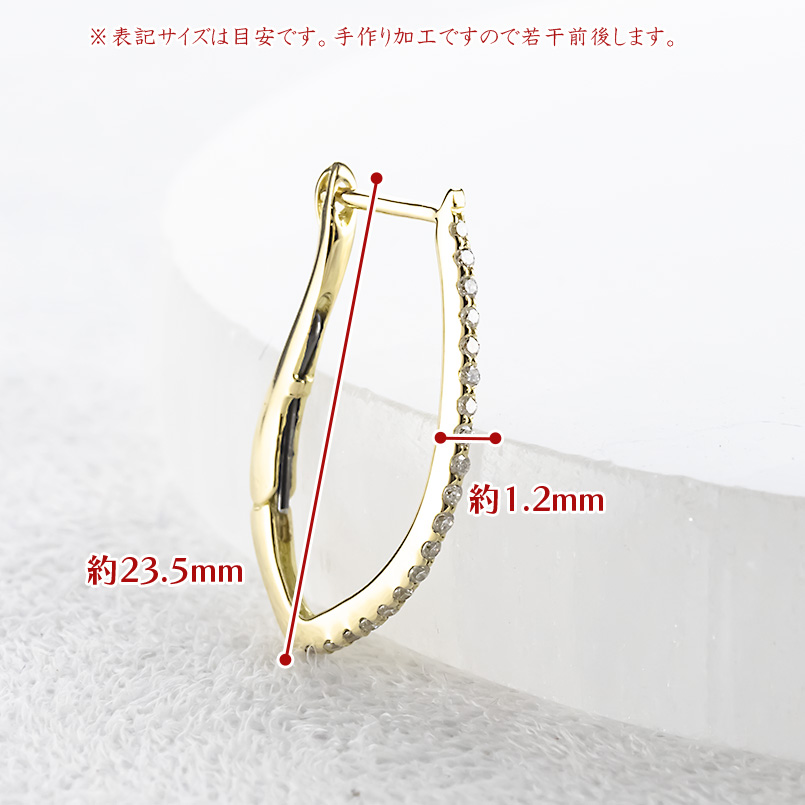 18金 フープピアス ダイヤモンド 0.2ct レディース 大ぶり ゴールド 18k バネ式 ピアス フープ ペア イエローゴールドk18 あすつく 送料無料 セール saleの画像