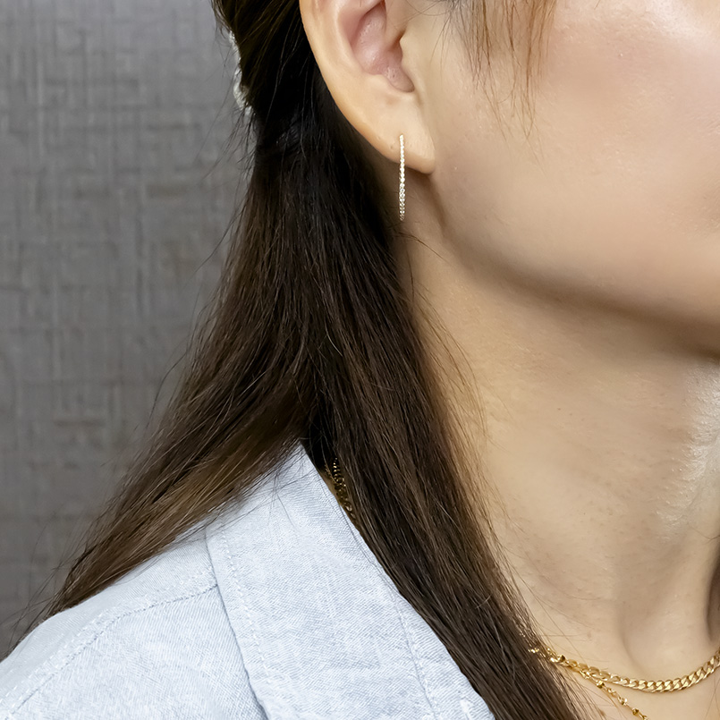 18金 フープピアス ダイヤモンド 0.2ct レディース 大ぶり ゴールド 18k バネ式 ピアス フープ ペア イエローゴールドk18 あすつく 送料無料 セール saleの画像