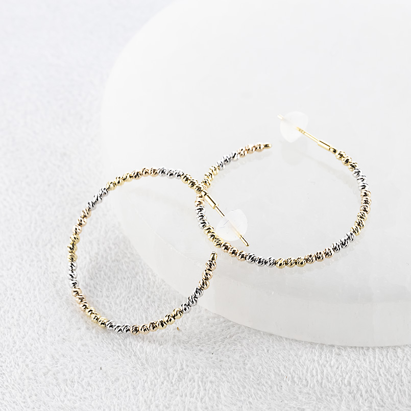 18金 フープピアス ミラーボール 大ぶり レディース 形状記憶 ゴールド 18k イエロー ピンク ホワイト コンビ ピアス フープ ペア スタッドピアス あすつく saleの画像