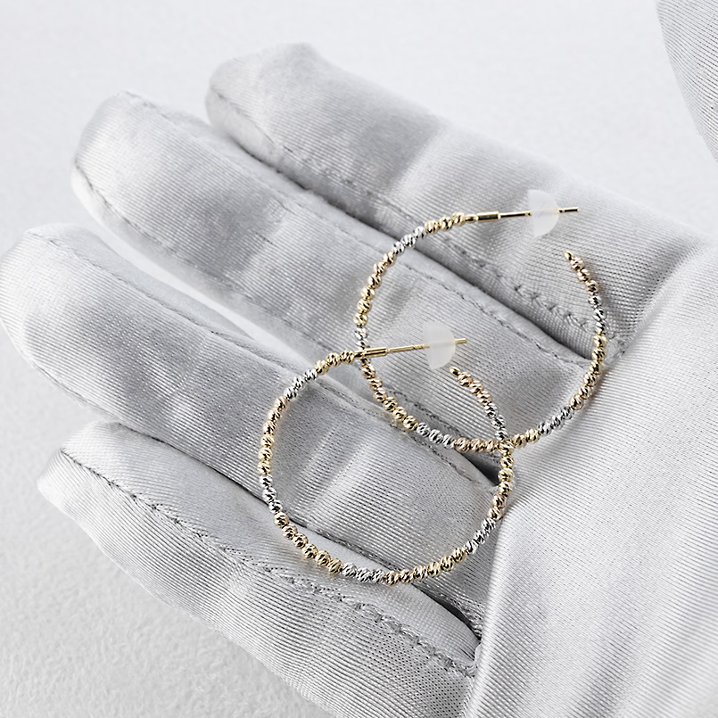 18金 フープピアス ミラーボール 大ぶり レディース 形状記憶 ゴールド 18k イエロー ピンク ホワイト コンビ ピアス フープ ペア スタッドピアス あすつく saleの画像