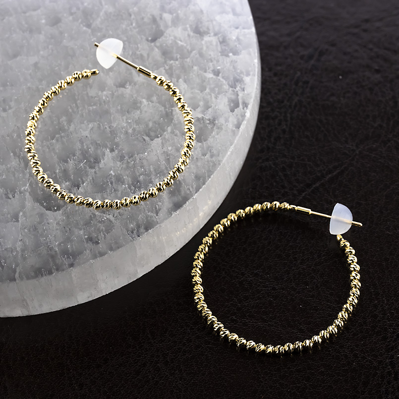 18金 フープピアス ミラーボール 大ぶり レディース 形状記憶 ゴールド 18k イエローゴールドK18 ピアス フープ ペア スタッドピアス あすつく 送料無料 セールの画像
