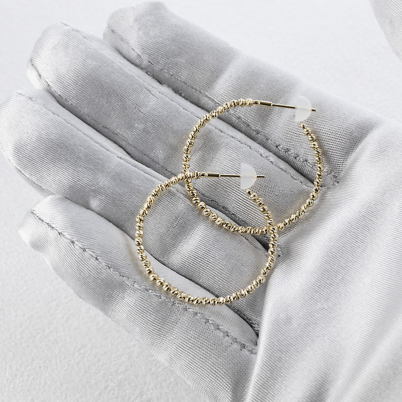 18金 フープピアス ミラーボール 大ぶり レディース 形状記憶 ゴールド 18k イエローゴールドK18 ピアス フープ ペア スタッドピアス あすつく 送料無料 セールの画像
