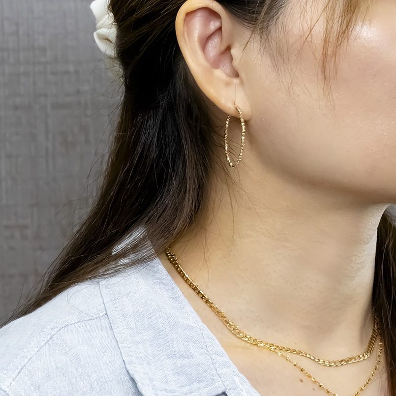 18金 フープピアス ミラーボール 大ぶり レディース 形状記憶 ゴールド 18k イエローゴールドK18 ピアス フープ ペア スタッドピアス あすつく 送料無料 セールの画像