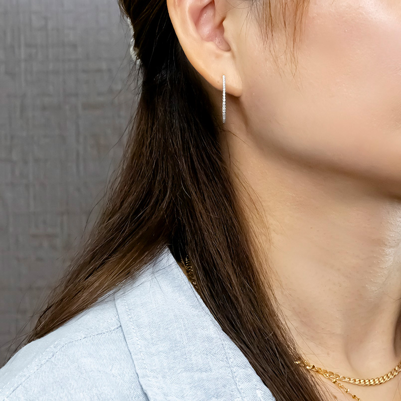 プラチナ フープピアス ダイヤモンド 0.2ct レディース 大ぶり pt900 バネ式 ピアス フープ ペア シンプル 人気 おしゃれ あすつく 送料無料 セール saleの画像