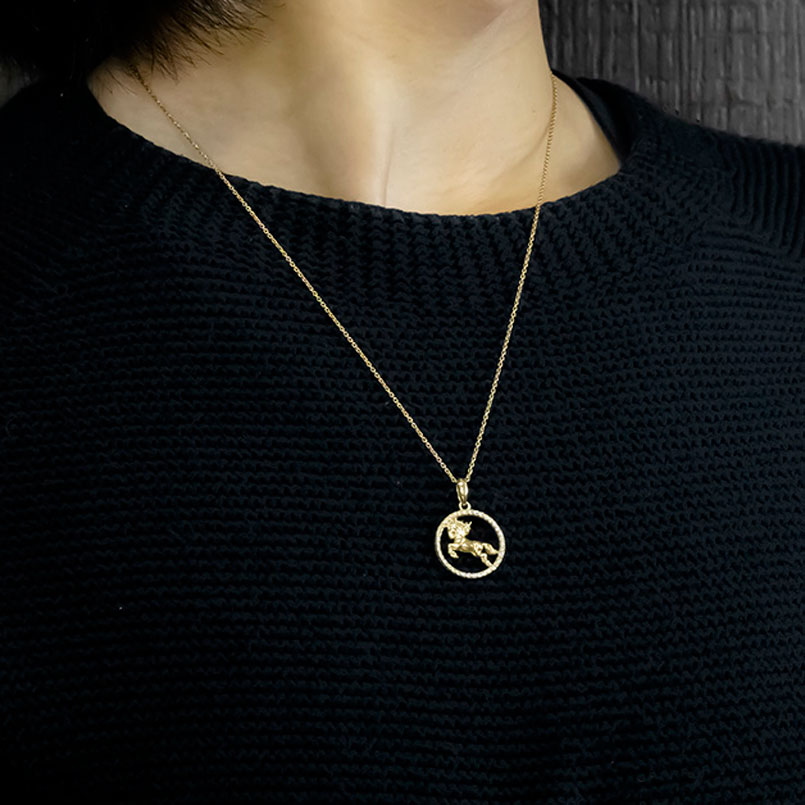 18金 馬 ネックレス トップ ダイヤモンド ペンダントトップ ゴールド 18k 金 レディース ホース サークル 取り巻き 人気 2026年 午年 送料無料 セール saleの画像