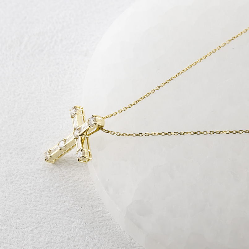 18金 クロス ネックレス トップ ダイヤモンド バケット 1.0ct ペンダントトップ ゴールド 18k 金 メンズ 十字架 人気 シンプル おしゃれ 送料無料 セール sale