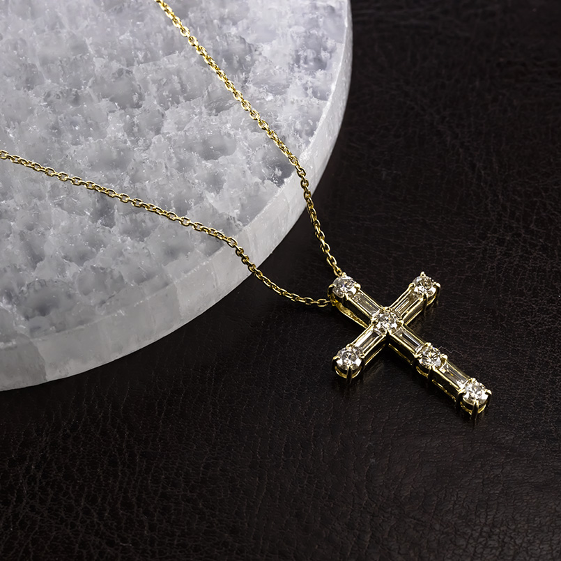 18金 クロス ネックレス トップ ダイヤモンド バケット 1.0ct ペンダントトップ ゴールド 18k 金 メンズ 十字架 人気 シンプル おしゃれ 送料無料 セール sale