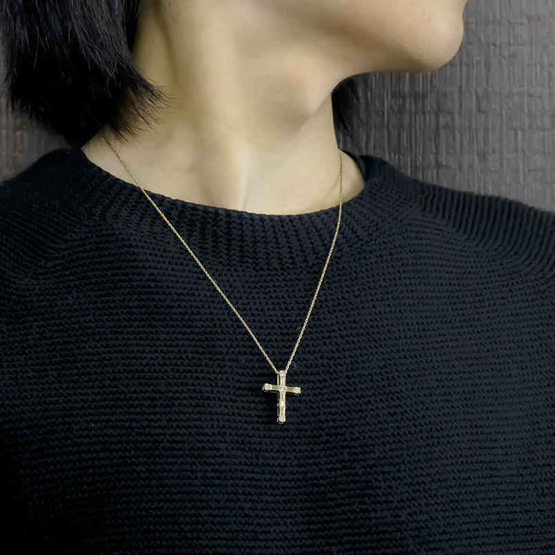 18金 クロス ネックレス トップ ダイヤモンド バケット 1.0ct ペンダントトップ ゴールド 18k 金 メンズ 十字架 人気 シンプル おしゃれ 送料無料 セール sale