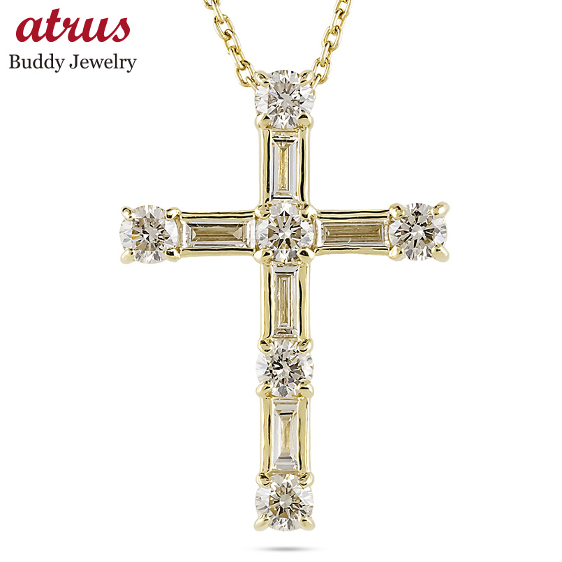18金 クロス ネックレス トップ ダイヤモンド バケット 1.0ct ペンダントトップ ゴールド 18k 金 メンズ 十字架 人気 シンプル おしゃれ 送料無料 セール sale