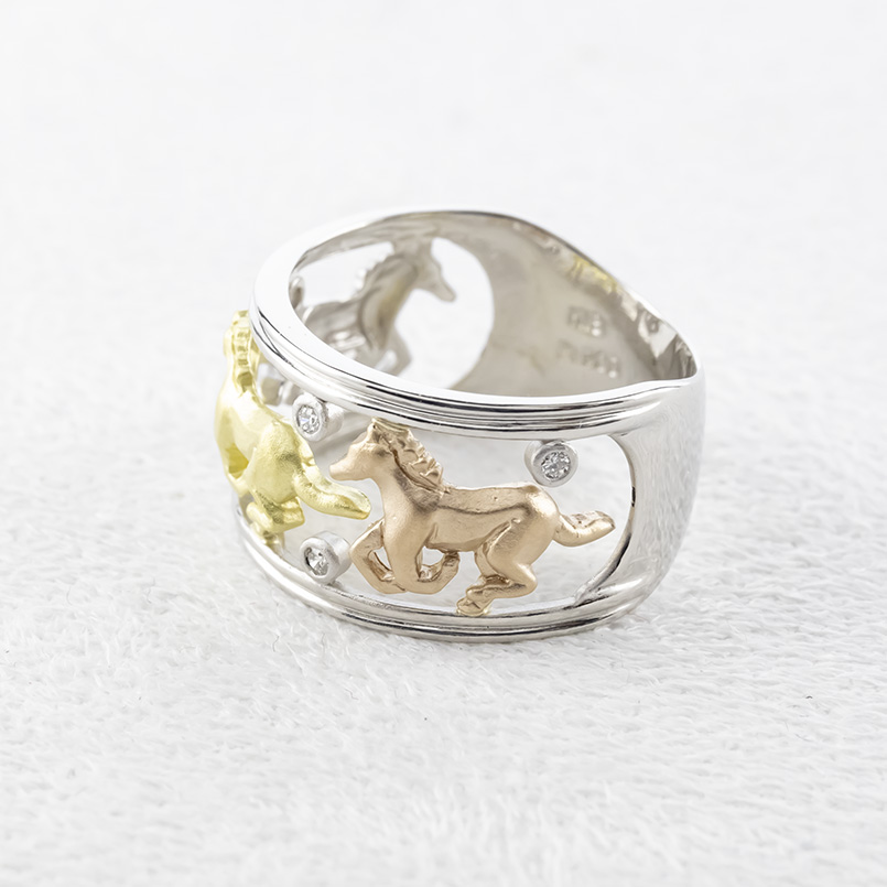 プラチナ 18金 ピンキーリング 馬 ホース ダイヤモンド 0.05ct メンズ 透かし 幅広 太め pt900 ゴールド 18k コンビ 3色 指輪 リング 人気 送料無料 セール SALE_8